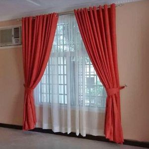 2PCS OF ORANGE Curtain And 1PCS  White Sheer For Window And Door