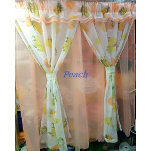 PEACH 1PCS plain Of New Style Kitchen sheers attached  to 2pc sheer And 1.12M Height) Unique Kitchen 3m Sheers