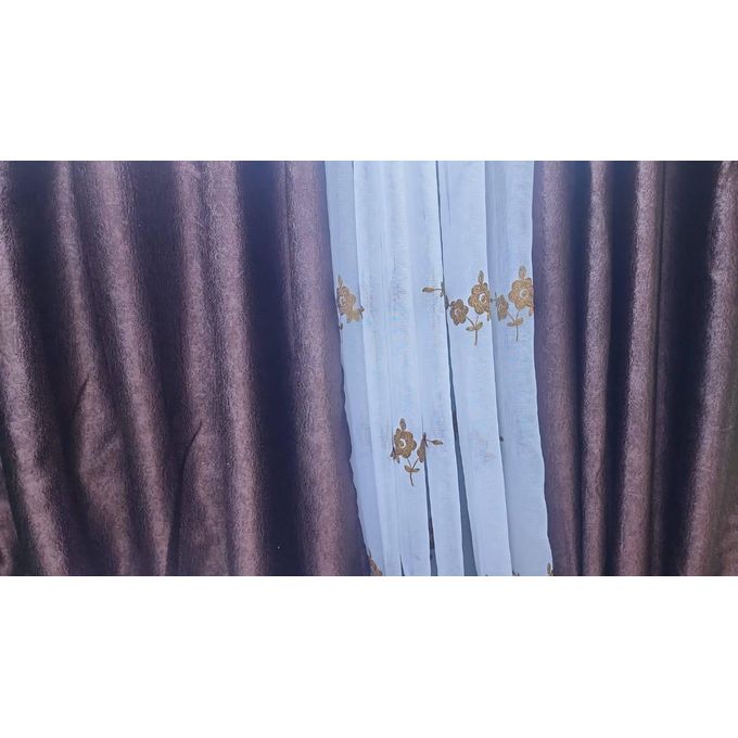 2Pcs BROWN  Curtains 3M (1.5M +1.5M) + 1Pc FREE FROLRAL SHEER (2M) window with a length of 1.5 meters  is best served by a 3-meter curtain.