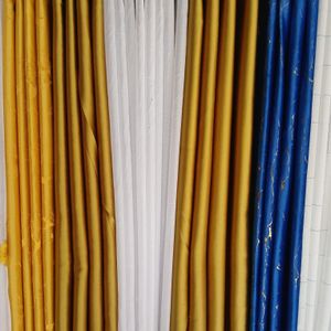 Two Pcs Heavy Blackout Mustard Yellow Curtain Patterns and Eyelet Header (1.5m Each) with White Heavy Sheer with Rod Pocket Header(2m).