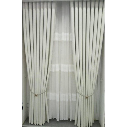 Two Pieces NEW Premium Quality blackout curtains (1.5m+1.5m) with 1pc heavy white sheer (3m+3m) with 1pc white heavy sheer (5m).All panels have an eyelet header and a height of 2.4m