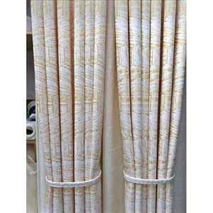 2Pcs Cream Curtain with Gold Hexagon Patterns (1.5m+1.5m) with 1pc Heavy White Sheer (2m)