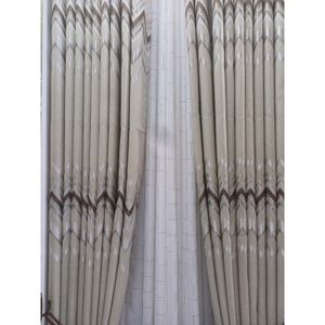 2Pcs Heavy Blackout Patterned Curtain and Eyelet Header (2m Each) with White Heavy Sheer with Eyelet Header(3m)