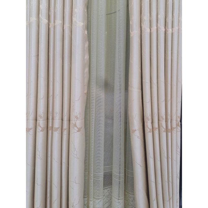 2PCS Modern Window Curtains Beige With Patterns Measuring 2M+2M With A 1Pc Sheer 3M. Ideal For Living Room/bedroom/dining Room/study Room/home Office (exclusive Sheer). With White Plastic Eyelets
