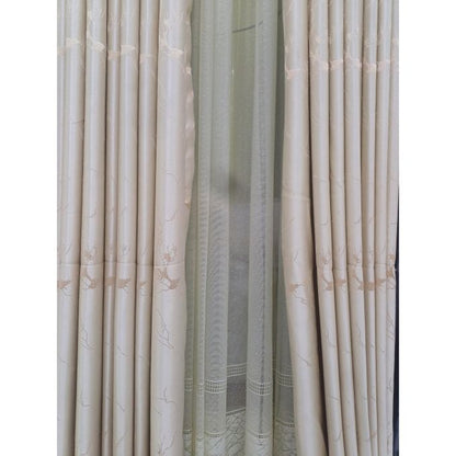 2PCS Modern Window Curtains Beige With Patterns Measuring 2M+2M With A 1Pc Sheer 3M. Ideal For Living Room/bedroom/dining Room/study Room/home Office (exclusive Sheer). With White Plastic Eyelets