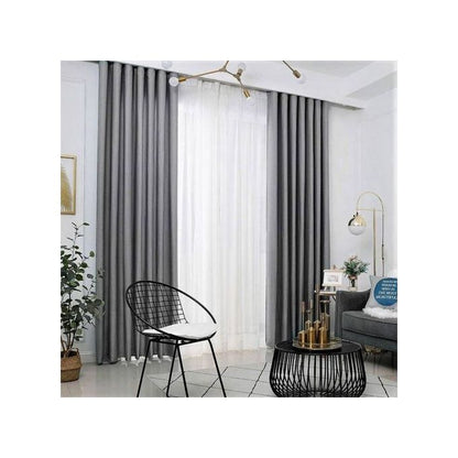 GREY CURTAINS 2Pcs (1.5m Each) Each 2M WHITE SHEER With FREE 2m Single Curtain Rod – Elegant Window Drapes For Living Room & Bedroom