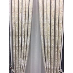 2PCS Modern Window Curtains Beige Patterned Measuring 2M+2M With A 1Pc Sheer 3M. Ideal For Living Room/bedroom/dining Room/study Room/home Office (exclusive Sheer). With White Plastic Eyelets