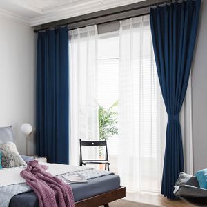 Navyblue Curtain And White Sheer For Window And Door