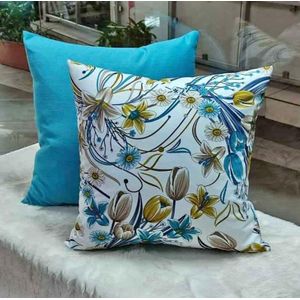 Fibre Solid Throw Pillows and pillows cases Pack Of 2(plain and floral) - 18x18inch(45x45cm) Suitable for living rooms, bedrooms, and offices.