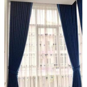  2pc  New Fashion Heavy Blue Curtains (4m Each) with 1pc Heavy White Plain Sheer (6m). Both Curtains and Sheer have Eyelet Header for Easy Installation and Premium Look.
