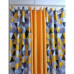 2pc Patterned Curtain (1.5m Each) with 1pc mustard yellow curtain 1.5m