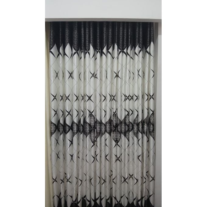 2Pcs Heavy Blackout Patterned Curtain and Eyelet Header (1.5M Each) with Matching Embroidered White Heavy Sheer with Rod Pocket Header (2M)