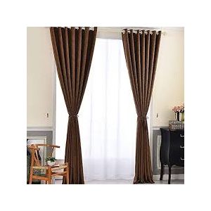 Brown Curtain And White Sheer For Window And Door