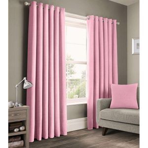 2pcs Blackout Pink curtains (1.5m+1.5m) with 1pc heavy white sheer (2m).All panels have an eyelet header and a height of 2.4m