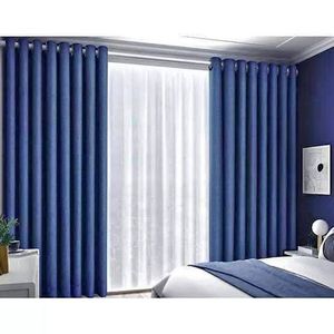 2Pcs Navy Blue Curtain 1.5m+1.5m  + 1Pc Free White Sheer