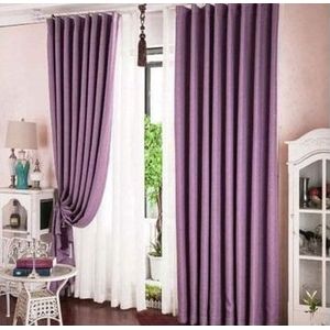 Purple Curtain And White Sheer For Window And Door