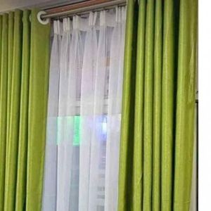  2 pcs of Green Curtain For Window with FREE 2M White Sheer