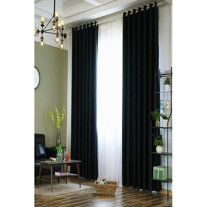 Black CURTAINS 2Pcs (1.5m Each) Each 2M WHITE SHEER With FREE 2m Single Curtain Rod – Elegant Window Drapes For Living Room & Bedroom