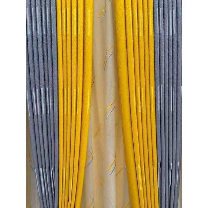 2pcs Heavy Grey curtain (2m Each) with 2pc Heavy mustard yellow curtain (2m Each), sheer excluded