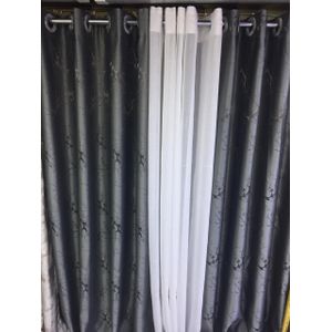 2pcs Heavy Grey And White Curtain With Pattern