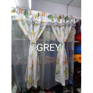 GREY  1PCS plain Of New Style Kitchen sheers attached  to 2pc sheer And 1.12M Height) Unique Kitchen 3m Sheers