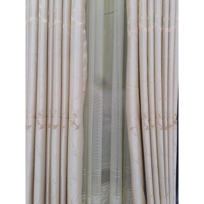 2PCS Modern Window Curtains Beige With Patterns Measuring 1M+1M With A 1Pc FREE Sheer 1.5M. Ideal For Living Room/bedroom/dining Room/study Room/home Office