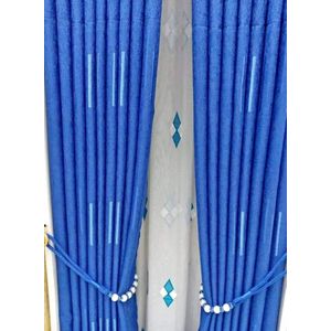 2Pcs Sky Blue Backout Floral Curtain with eyelet header (1.5m each) with 1Pc white Sheer with rod pocket header (2m) 