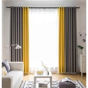 2Pcs Heavy Blackout Grey Curtains AND 2Pcs Heavy Blackout Mustard Yellow Curtains AND 1Pc White Heavy Sheer with Eyelet Header