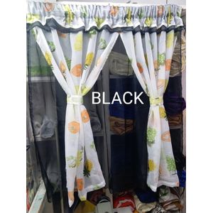 BLACK 1PCS plain Of New Style Kitchen sheers attached  to 2pc sheer And 1.12M Height) Unique Kitchen 3m Sheers