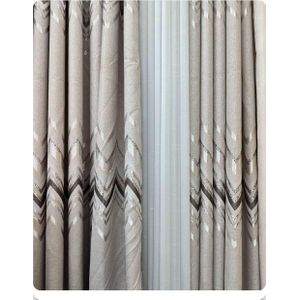 2Pcs Heavy Blackout Curtain Zigzag Patterns and Eyelet Header (1.5m Each) with White Heavy Sheer with Rod Pocket Header(2m)