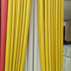 2Pcs Heavy Blackout Mustard Yellow Patterned Curtain and Eyelet Header (1.5M Each) with Matching Embroidered White Heavy Sheer with Rod Pocket Header (2M)