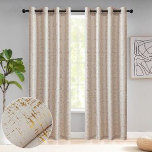 Luxurious Two gold foil printed blackout curtain panels, each measuring 1.5 meters in width and 2.5 meters in height.WITHOUT SHEER 100% Blackout