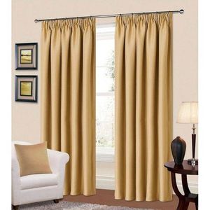 Two Panels Of Beige Curtains EACH 2m Long + 3m FREE SHEER