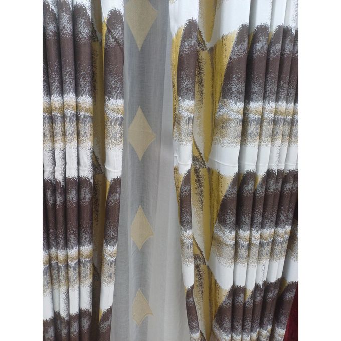 Buy the best Curtains with sheers from our shop .2Pcs Brown Patterned Curtain (1.5M+1.5M) with 1Pc white light sheer (2M)