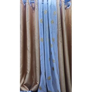 2Pcs BEIGE  Curtains 3M (1.5M +1.5M) + 1Pc FREE FROLRAL SHEER (2M) window with a length of 1.5 meters  is best served by a 3-meter curtain.