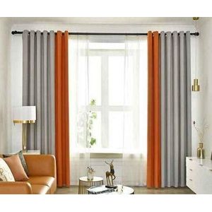 2pc Grey curtains (1.5m Each) and 2pc orange curtains (1m Each) with 1pc Heavy White Plain sheer (3m). Both Curtains and sheer have Eyelet Header for Easy Installation and Premium Look