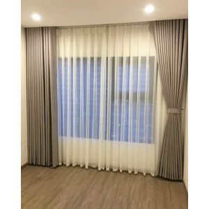  2Pcs×4M Superb Quality Heavy Fabric Light Grey Curtains With a Free 6M Cream white Sheer With Rod Pocket Header For Home Window and Door. Curtains Come with Eyelet Header and a height of 2.25m