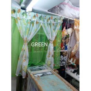 GREEN 1PCS plain Of New Style Kitchen sheers attached  to 2pc sheer And 1.12M Height) Unique Kitchen 3m Sheers