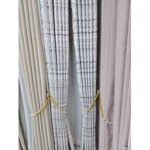 2Pcs cream,white with Pattern and Beige Blackout Floral Curtain  and  white Sheer with rod pocket header