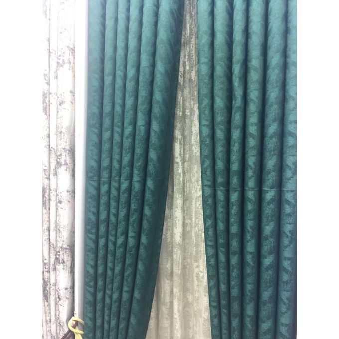 2PCS Modern Window Curtains Emotive Green Patterned Measuring 2M+2M With A 1Pc Sheer 3M. Ideal For Living Room/bedroom/dining Room/study Room/home Office (exclusive Sheer). With White Plastic Eyelets