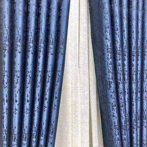 2Pcs Heavy Blackout Blue Patterned Curtain and Eyelet Header (1.5m Each) with White Heavy Sheer with Rod Pocket Header(2m)