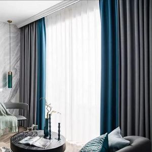 2PCS OF GREY Curtain And 1PCS  White Sheer For Window And Door