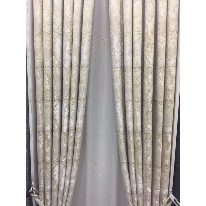 2PCS Modern Window Curtains Beige Patterned Measuring 2M+2M With A 1Pc Sheer 3M. Ideal For Living Room/bedroom/dining Room/study Room/home Office (exclusive Sheer). With White Plastic Eyelets