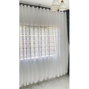  2Pc Premium-Quality White Heavy Plain Sheers (4m+4m) with Eyelet Header and White Rings (Wall-to-Wall Design Suitable For a Large Window)