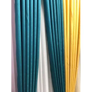 2Pcs Superb Quality Heavy Fabric Blue-Green and Mustard Yellow Curtains For Home Window and Door. Comes with Eyelet Header and a height of 2.25m