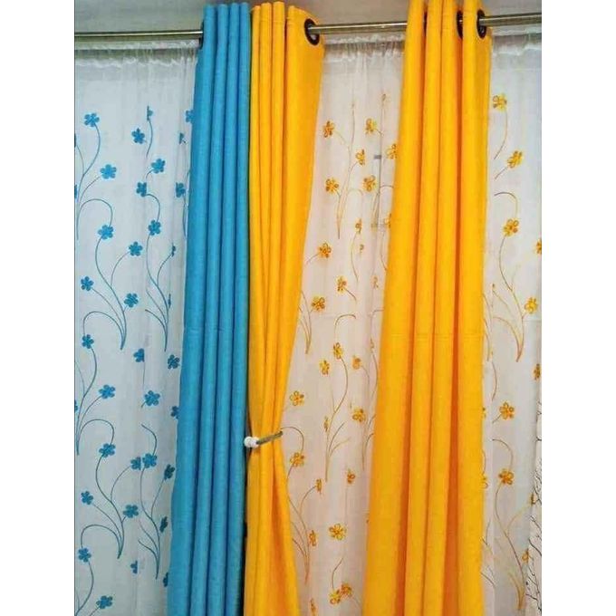 2PCS MUSTARD YELLOW  CURTAIN 3M(1.5m each)+ 2M FREE floral SHEER ELEGANT LIVING ROOM