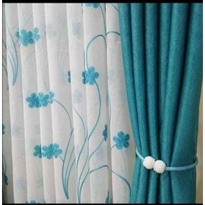 2PCS TURQUOISE BLUE CURTAIN 3M(1.5m each)+ 2M FREE floral SHEER ELEGANT LIVING ROOM 