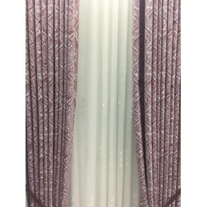 2PCS Modern Window Curtains Maroon Patterned Measuring 2M+2M With A 1Pc Sheer 3M. Ideal For Living Room/bedroom/dining Room/study Room/home Office (exclusive Sheer). With White Plastic Eyelets