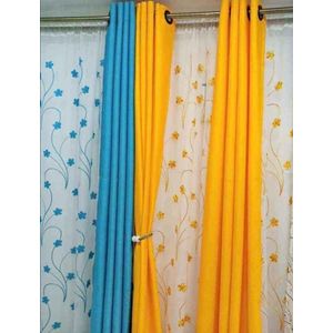 2PCS MUSTARD YELLOW  CURTAIN 3M(1.5m each)+ 2M FREE floral SHEER ELEGANT LIVING ROOM 