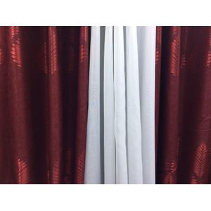2pcs Red Heavy Curtain With Flowers And Sheer